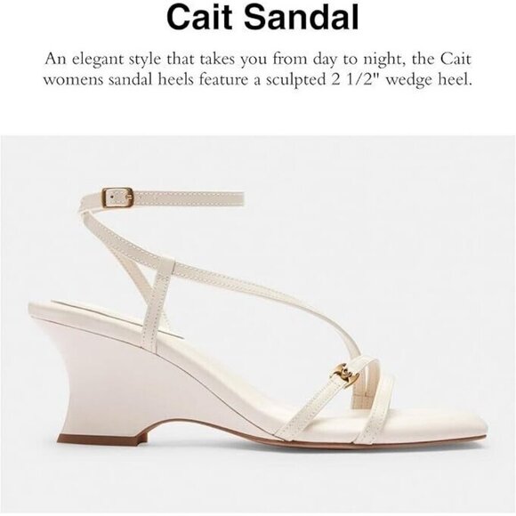 Coach Cait Sandals Women's Size 10 Chalk Leather Wedge Heel Ankle Wrap Buckle - Picture 8 of 8